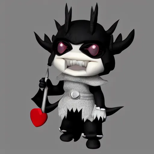Prompt: cute fumo chibi plush imp knight, black and white with hearts, soft shadow, vray