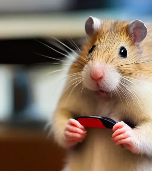 Prompt: a hamster wearing a VR headset on its head.