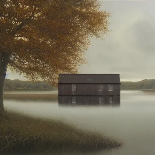 Prompt: boathouse by lee madgwick concept art oil