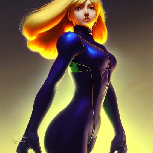 Prompt: portrait of Zero suit Samus as League of Legends character, digital illustration portrait, dark fantasy, medium shot, intricate, elegant, highly detailed, digital painting, volumetric light, artstation, concept art, smooth, sharp focus, illustration, art by Gil Elvgren and Greg Rutkowski and Alphonse Mucha