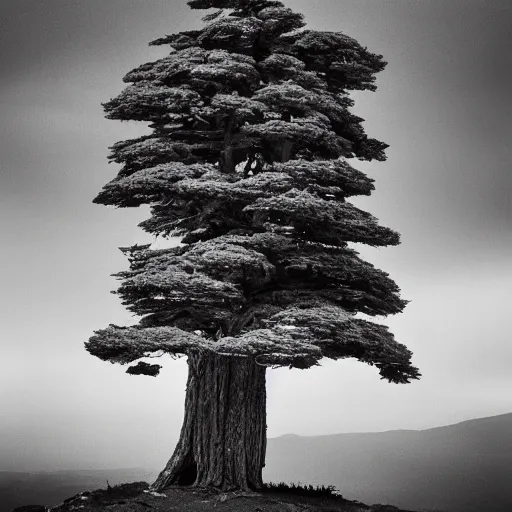 Image similar to photograph of cedar of lebanon resembling masculine strong man, ultra detailed, DSLR photography, high contrast.