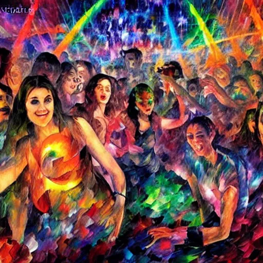 Image similar to rave dance party with lasers by arthur adams, charlie bowater, leonid afremov, chiho ashima, karol bak, david bates, tom chambers