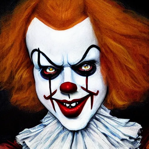 Prompt: portrait of pennywise mixed with batman by abbey edwin austin