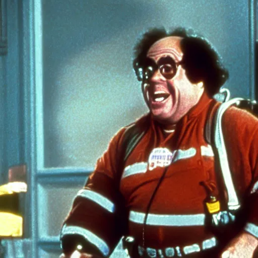 Image similar to A still of Danny Devito in Ghostbusters (1984)
