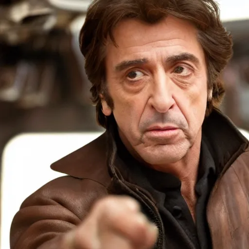 Prompt: A still of Al Pacino as Han Solo. Extremely detailed. Beautiful. 4K. Award winning.
