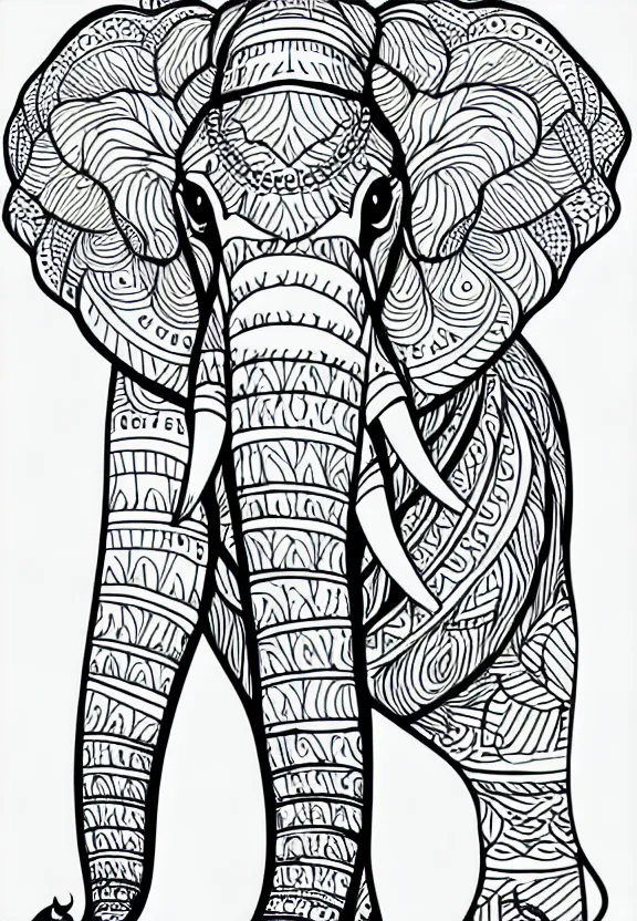 Image similar to elephant ornaments fractal ink drawing line art colouring page vector