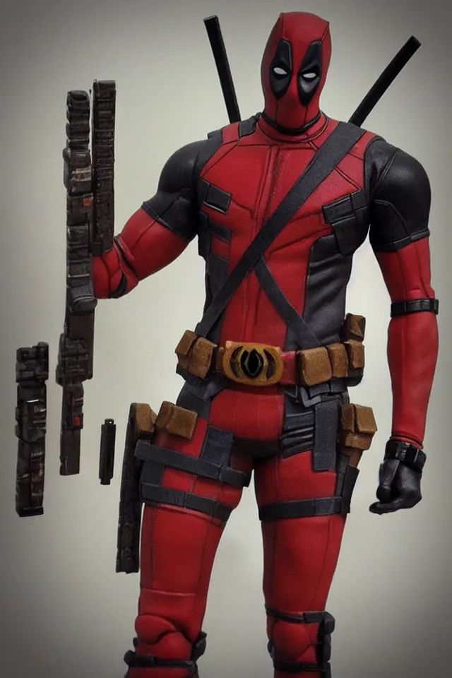 Image similar to “full length figure of Deadpool ,realistic”