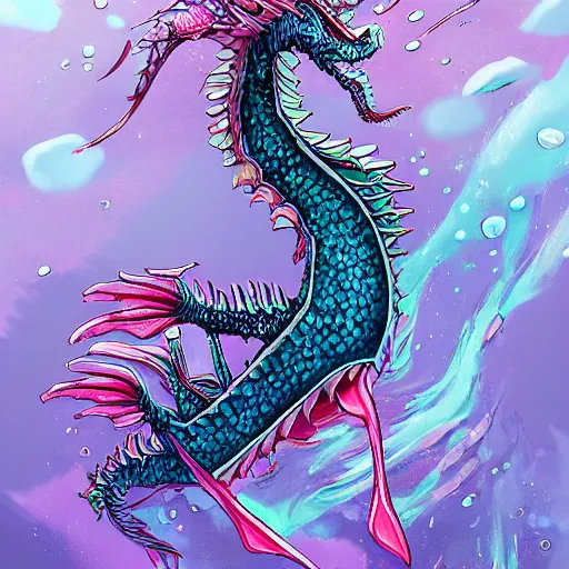 Image similar to underwater sea dragon full body, d & d style, trending on artstation, colorful, intricate, highly detailed art by ilse gort and yugin maffioli