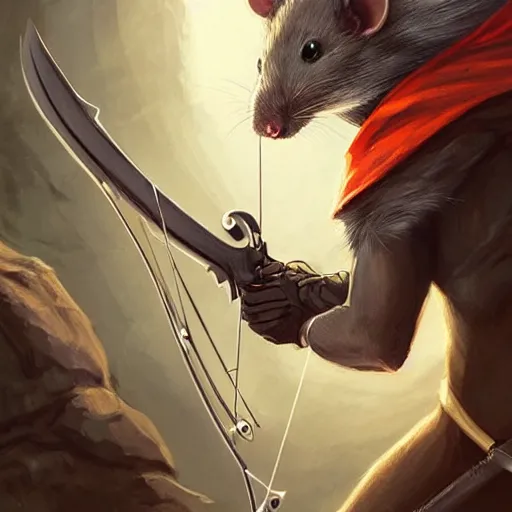 Prompt: anthropomorphic archer rat using a crossbow, art by artgerm and greg rutkowski and magali villeneuve, d & d, fantasy, lightning, electricity, portrait, highly detailed, headshot, digital painting, trending on artstation, concept art, sharp focus, illustration