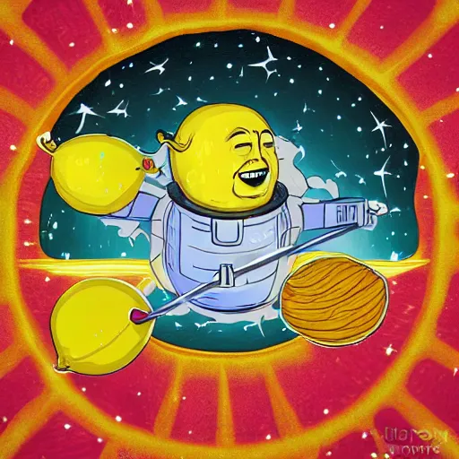 Image similar to a god of lemons in space, digital art