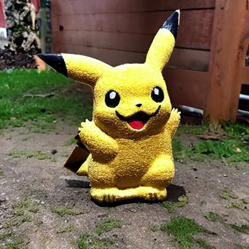 Image similar to Pikachu Sculpture made out of sawdust