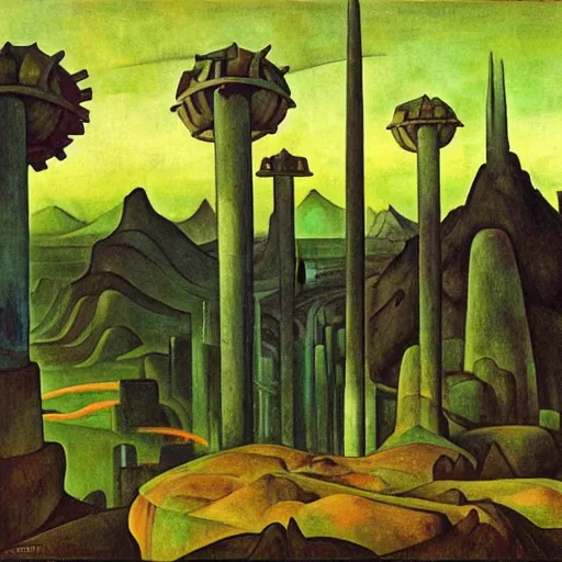 Prompt: Bitonal militant xenobaric landscape by diego Rivera, Jean Leon Gerome, Studio Ghibli