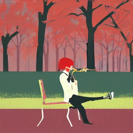 Image similar to crying saxophone player in a park by tatsuro kiuchi