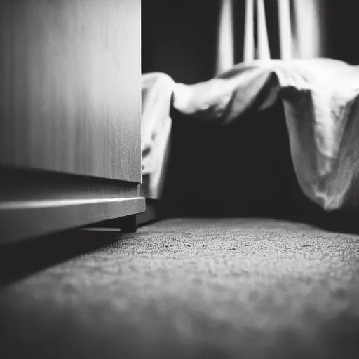 Image similar to A monster is hiding under your bed, dark ambiance, shadows, film grain.