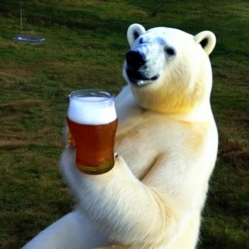 Image similar to Polar bear with a polar beard drinking a polar beer