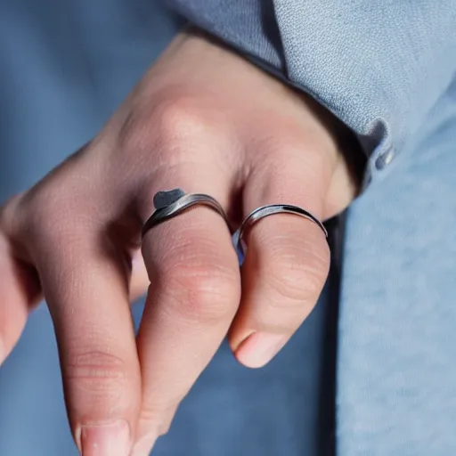 Prompt: a normal male hand with a five-finger ring and a cigarette between the middle and index fingers