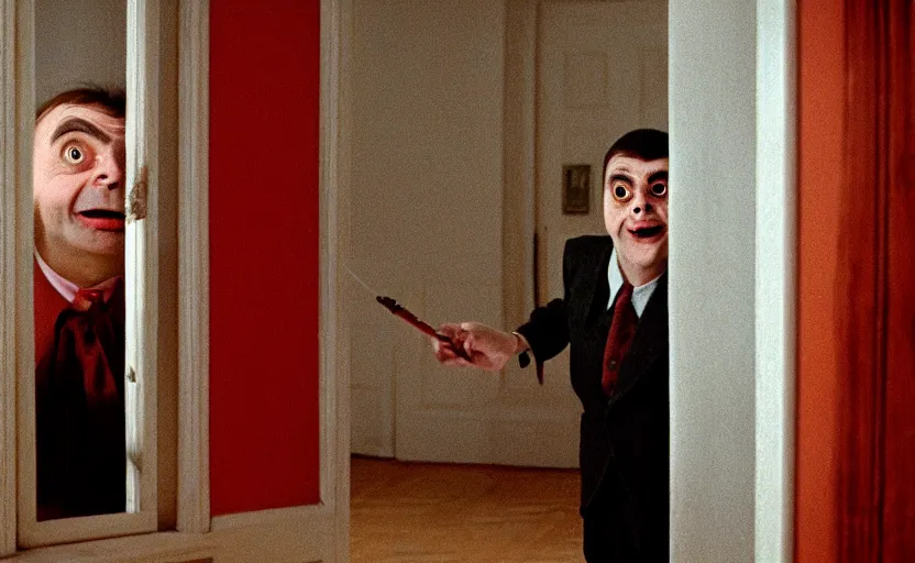 Image similar to The Shining starring mr bean as jack