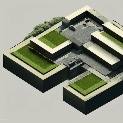 Image similar to isometric view of a brutalist villa trending on artstation