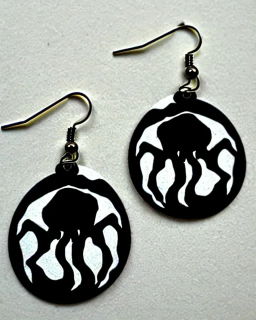 Image similar to tim burton cthulhu, 2 d lasercut earrings,