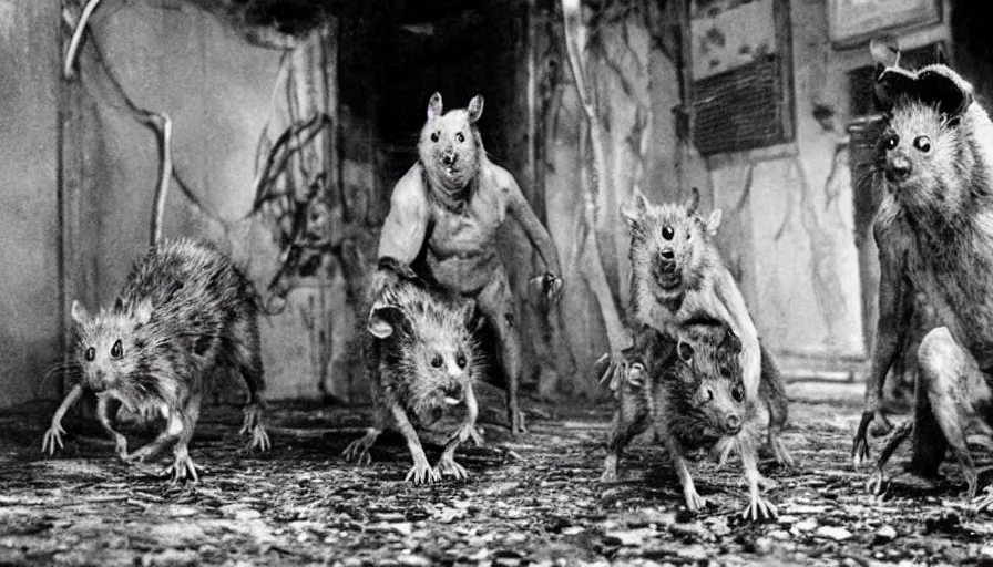 Image similar to big budget horror movie about radioactive mutant rats.