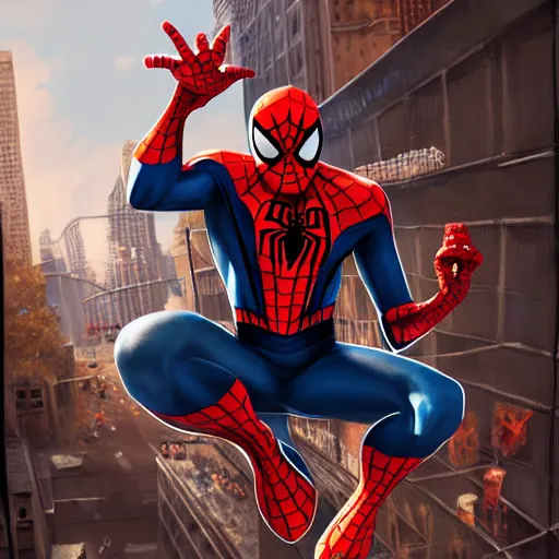 Image similar to spider - man sit on big raccoon, eating donuts, action scene, concept art, trending on artstation, highly detailed, intricate, sharp focus, digital art, 8 k