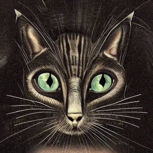 Image similar to “ a cat in the style of hr giger ”