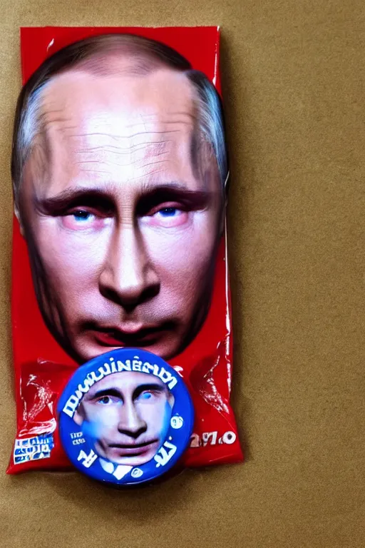 Image similar to vladimir putin's face on a kinder packaging