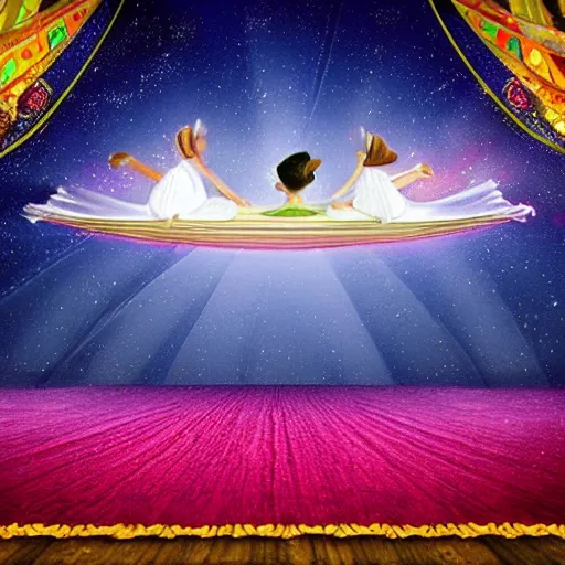 Prompt: a magic carpet flying in the air, very magical