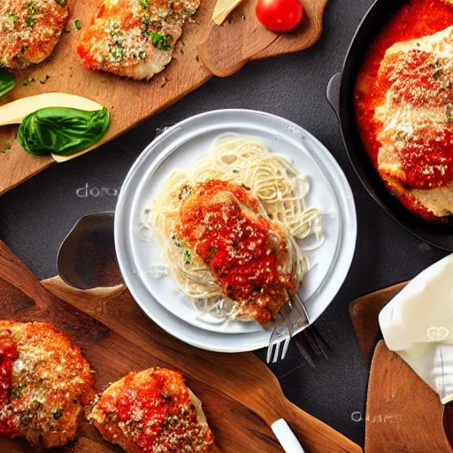 Image similar to chicken parmesan, 4k. photorealistic, awesome,