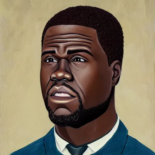 Image similar to ultra realistic kevin hart face portrait in the style of grant wood