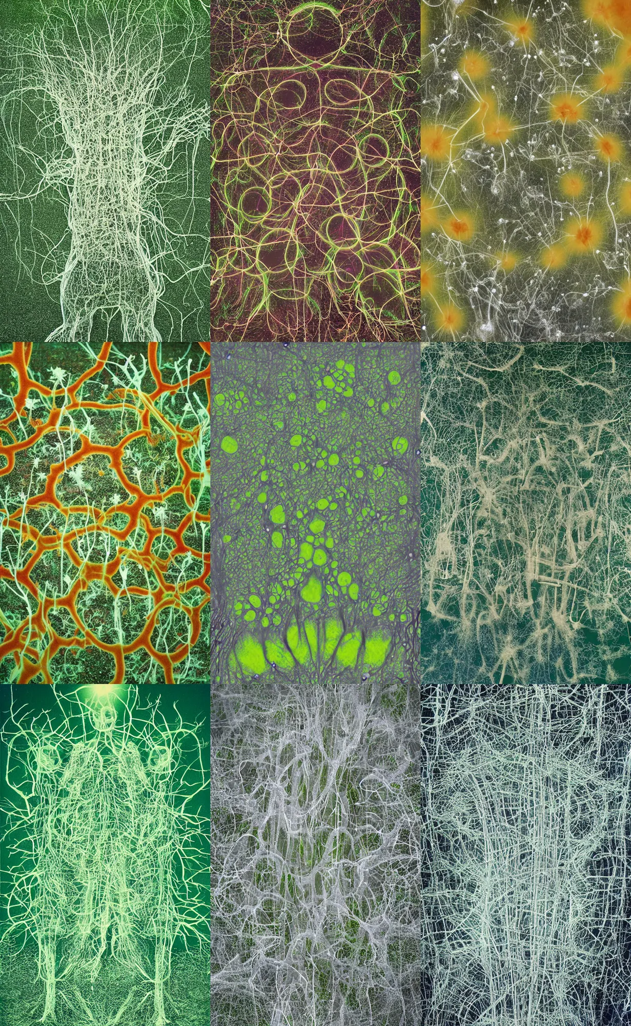 Prompt: rhizomatic formation of teletubbies, double exposure, rhizomatic, like mycelium
