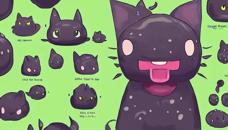 Prompt: a digital art close up portrait of black slime cat character design from concept art of slime rancher, cute black liquid black oil, ink cat character sheet, 4 k, cartoon art, stickers illustrations, beautiful avatar pictures