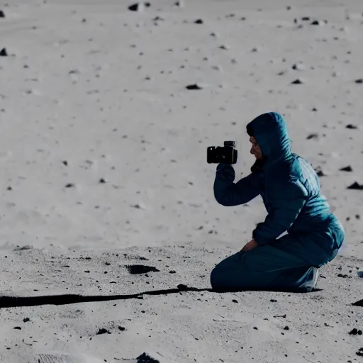 Image similar to an slav squatting on the surface of the moon, 🌕, canon eos r 3, f / 1. 4, iso 2 0 0, 1 / 1 6 0 s, 8 k, raw, unedited, symmetrical balance, wide angle