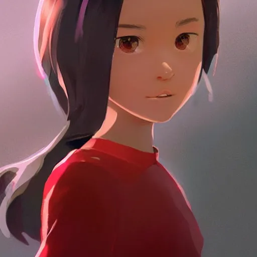 Image similar to Full body, splash art by WLOP, Ilya kuvshinov, Krenz Cushart, and Greg Rutkowski, trending on artstation. Realistic fantasy cute Latina Pixar-style young girl, expressing joy, silky hair, wearing a red-sleeved white t-shirt with jeans, she has fire powers, her hair glows super glowy fire, Cinematic dramatic atmosphere of a mystic forest, sharp focus, soft volumetric studio lighting.