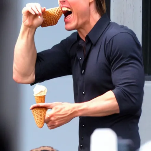 Image similar to Tom Cruise eating ice cream screaming