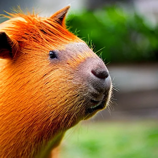 Image similar to A capybara with orange on head