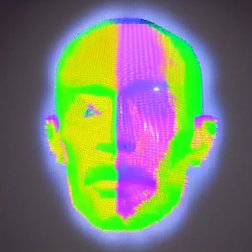 Image similar to a 3d human head made up of shiny holograms