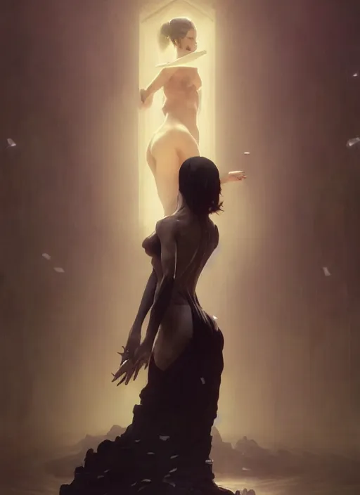 Prompt: full shot of a beautiful woman covered by black oil, bio luminescent, plasma, by ruan jia and artgerm and range murata and wlop and ross tran and william - adolphe bouguereau and beeple. key art. fantasy illustration. award winning, artstation, intricate details, realistic, hyperdetailed, 8 k resolution.