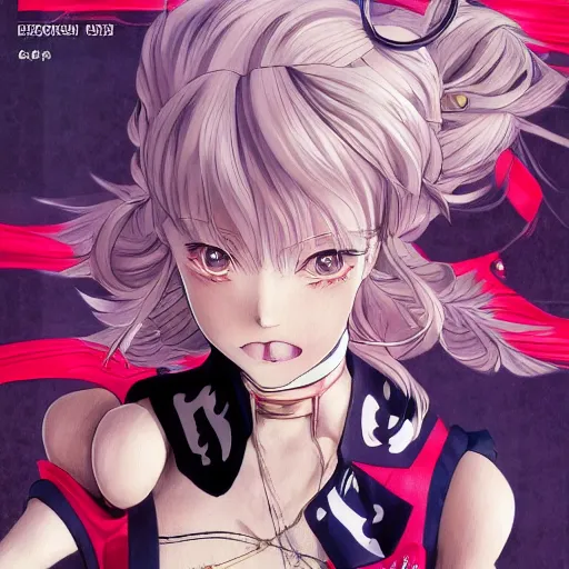 Image similar to Magazine Cover Anime key visual of a Gucci girl; official media; typography; drawn by Hirohiko Araki; Jojo's Bizarre Adventure; Jojolion, portrait, made by Stanley Artgerm Lau, WLOP, Rossdraws, James Jean, Andrei Riabovitchev, Marc Simonetti, Yoshitaka Amano, ArtStation