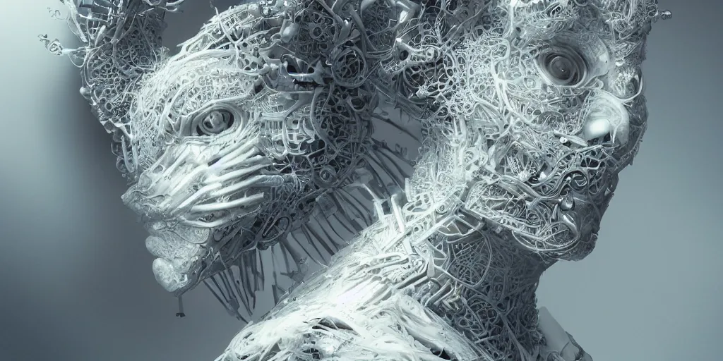 Image similar to hyperrealistic photography of a stunningly beautiful cyborg male, consciences being installed sci - fi, intimate, intricate filigree, fibonacci, in the style of beth cavener, jin kagetsu, and wlop, highly detailed, chrome face symmetry, masterpiece, award winning, sharp focus, concept art, high key, ambient lighting, 8 k, octane render,