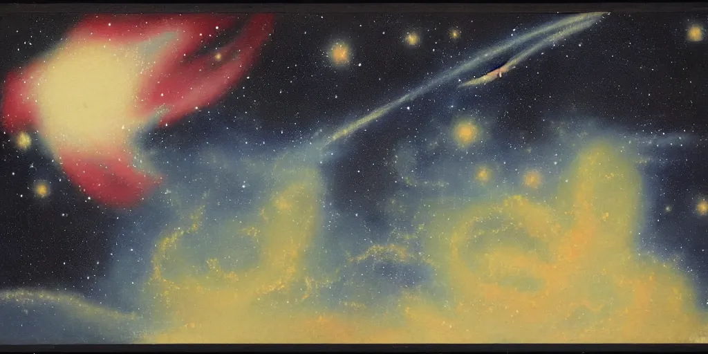 Prompt: painting of the nebula by kitano tsunetomi, 1 9 3 9