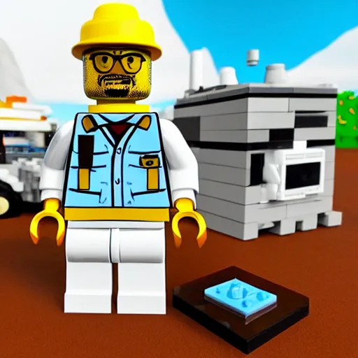 Image similar to walter white rv lego set box realstic