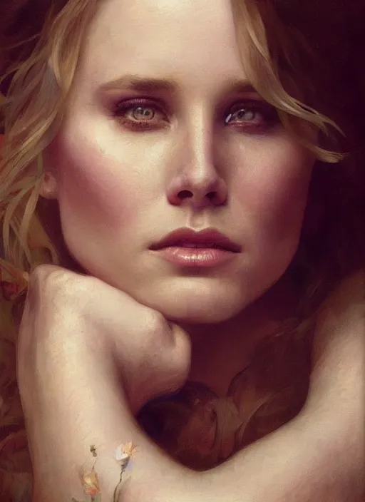 Prompt: beautiful portrait of thick chonky kristen bell, soft features, by magali villeneuve and greg rutkowski and artgerm and alphonse mucha and jeremy lipkin and rob hay, intricate, elegant, highly detailed, photorealistic, trending on artstation, trending on cgsociety, 8 k, sharp focus