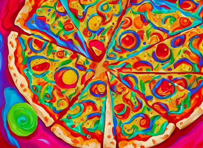 Prompt: award - winning masterpiece. psychedelic artwork in the theme of pizza. trending on artstation. by salvador dali