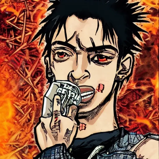 Image similar to playboi carti rapper in the style of dorohedoro