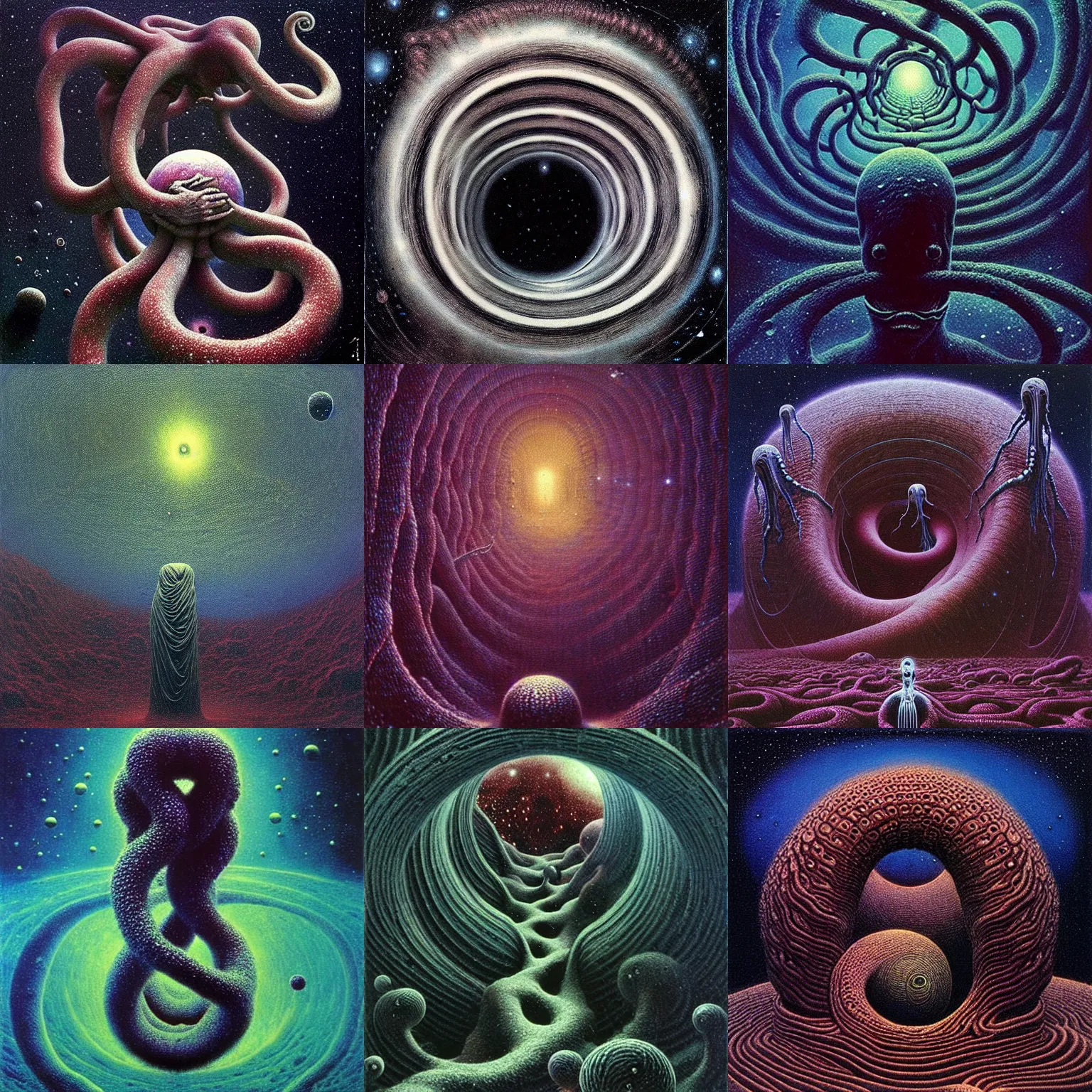 Prompt: galaxy in space grabbed by tentacles from void!!!! by beksinski!!, mc escher!!, tessellation, trending on artstation, profile picture logo, movie scene