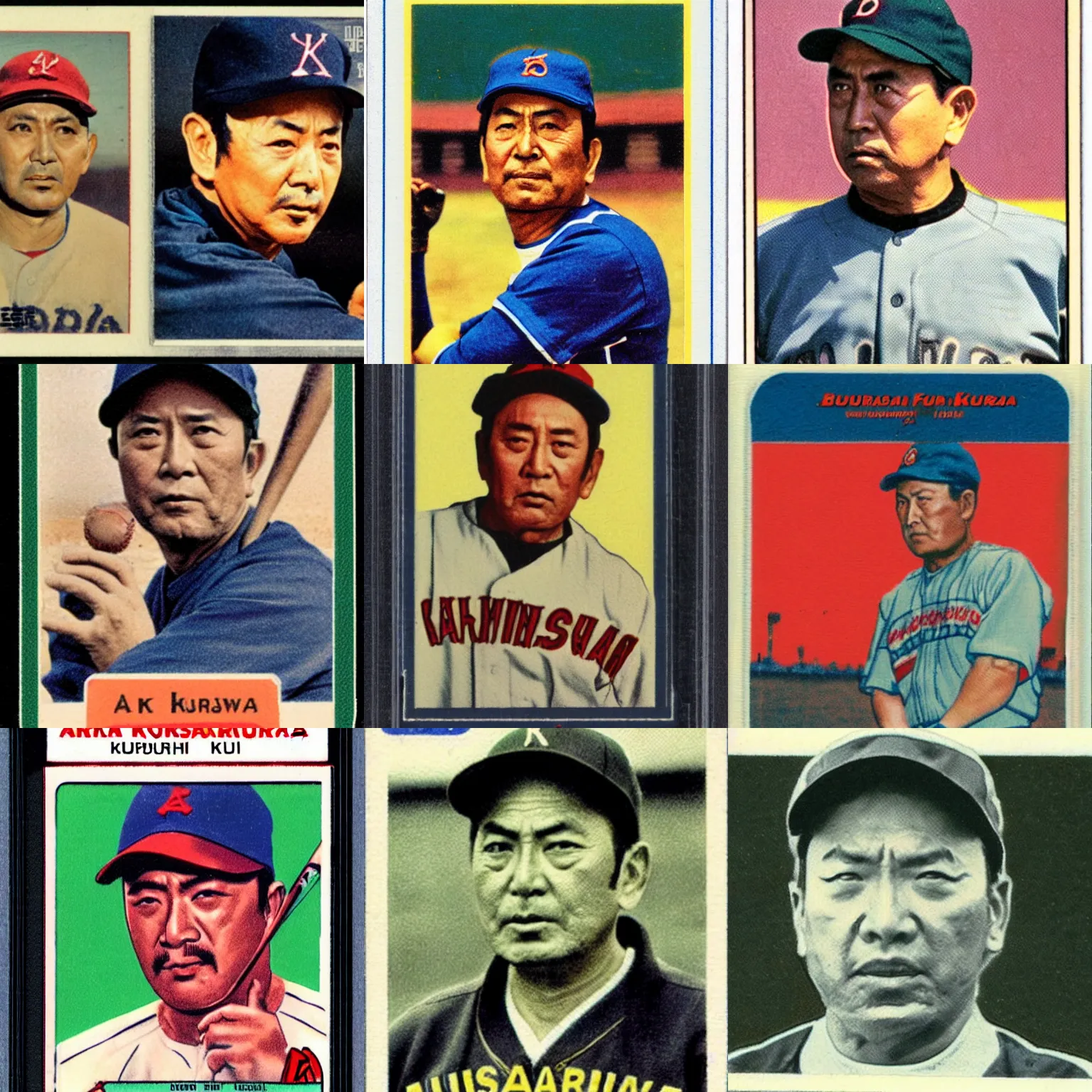 Prompt: a baseball card of akira kurosawa