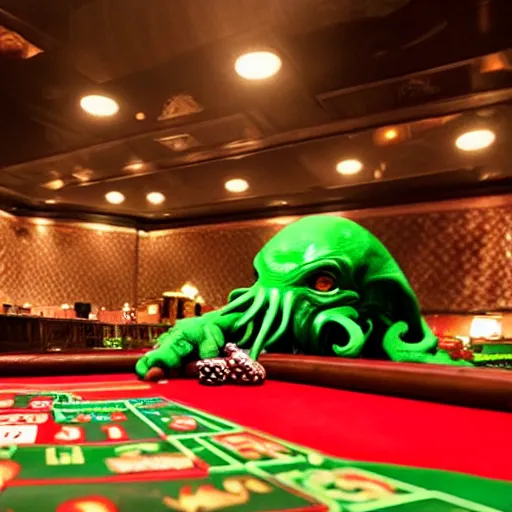 Image similar to photo of cthulhu playing in a casino, realistic, highly - detailed, sharp focus, award - winning