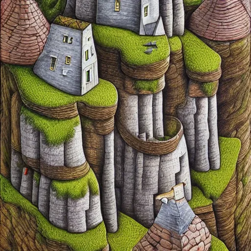 Prompt: house cliffs inspired by jacek yerka