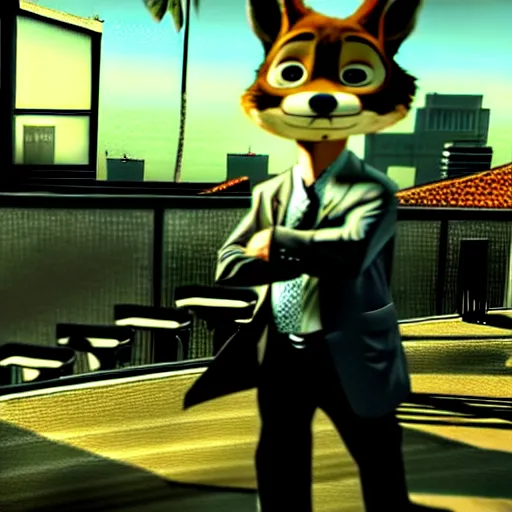 Image similar to max payne 3 set in zootopia